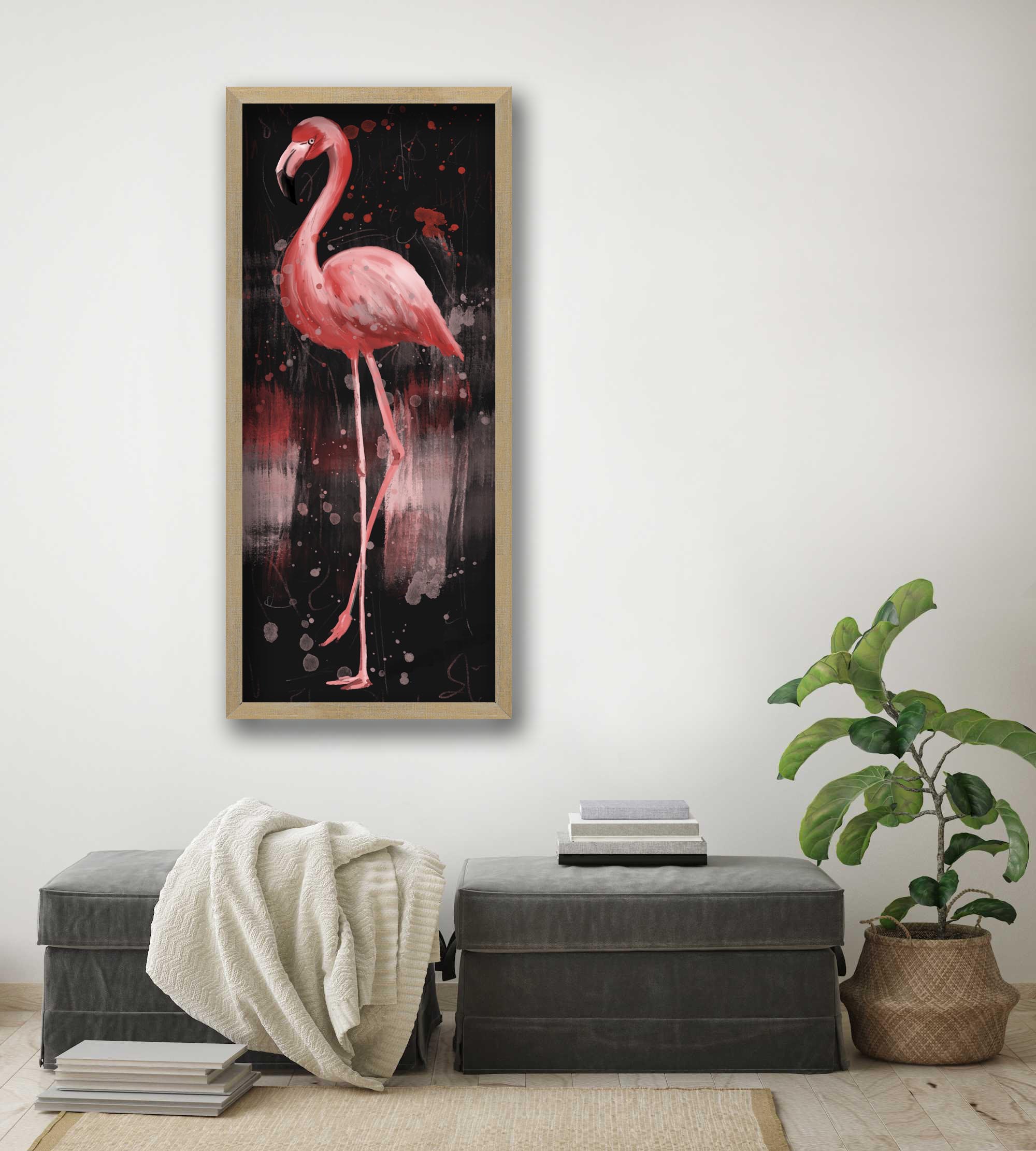 Flamingo met donkergrijze achtergrond