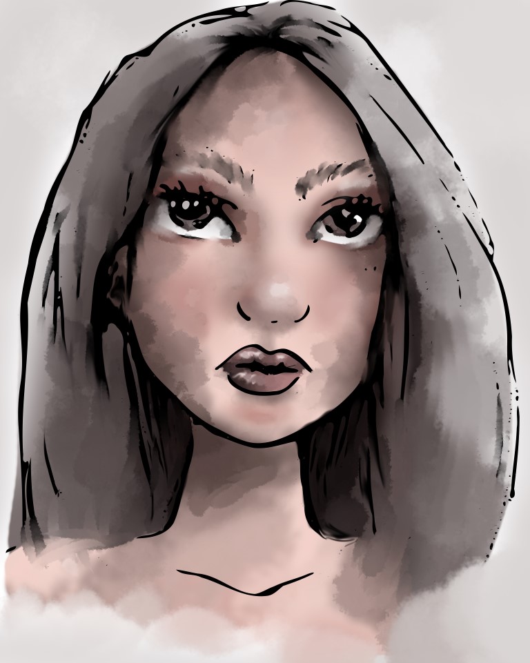 Portret tekening van jonge vrouw.