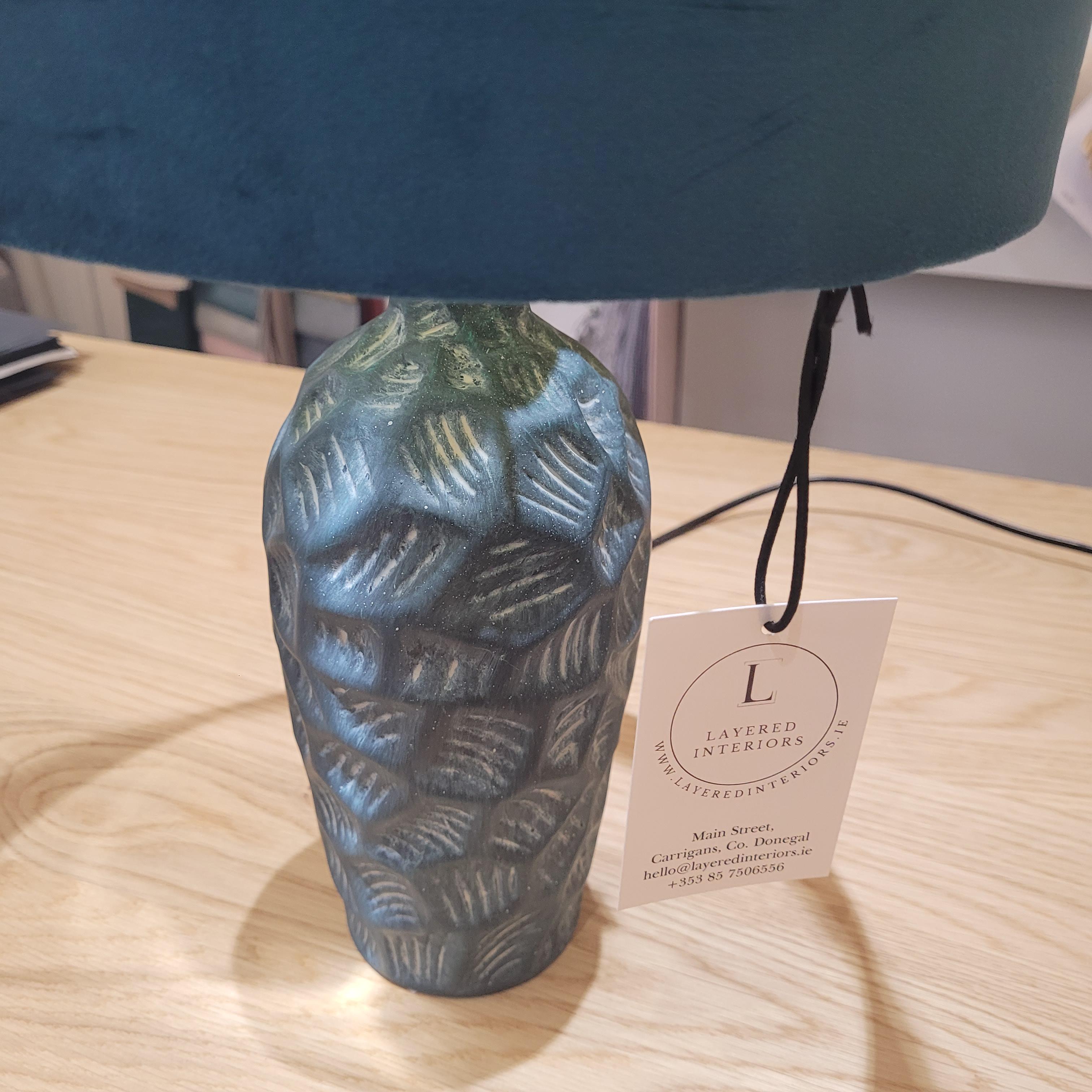 Teal Lamp with Velvet Shade
