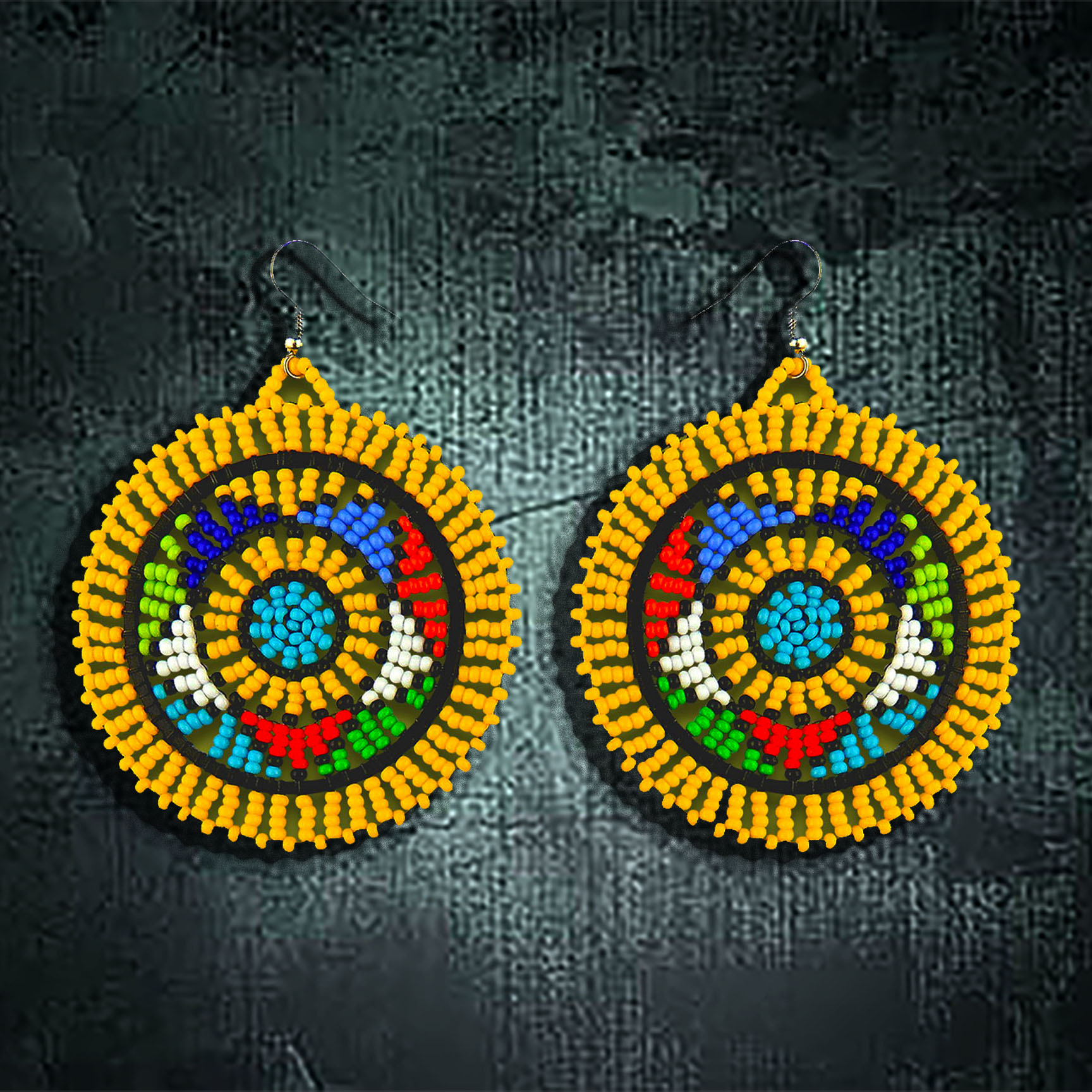 African Beaded Earrings, Circle (Large)