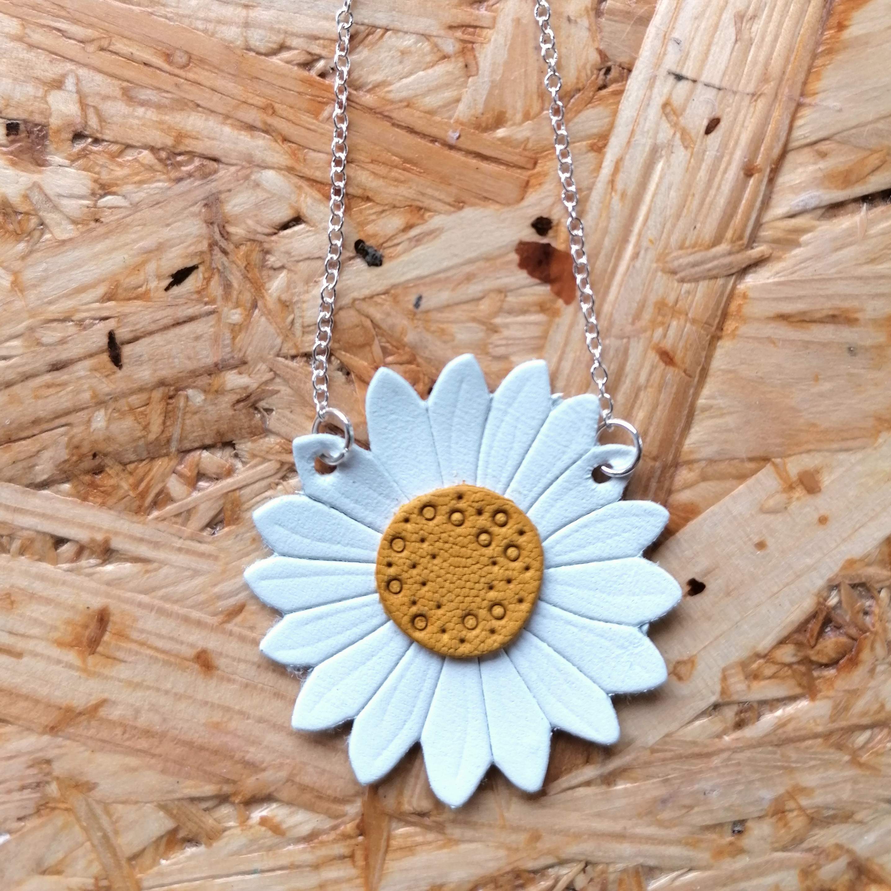 Recycled Leather Daisy Necklace