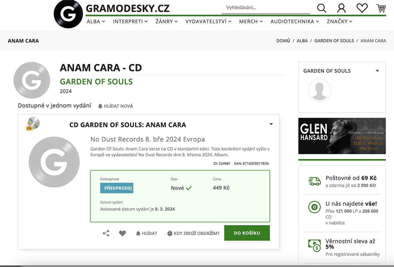 ANAM CARA AVAILABLE IN  CZECH REPUBLIC