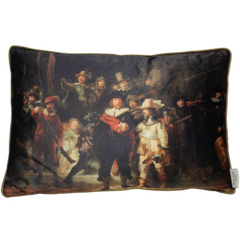 Art on the couch, velvet kussen, De Nachtwacht van Rembrandt van Rijn.