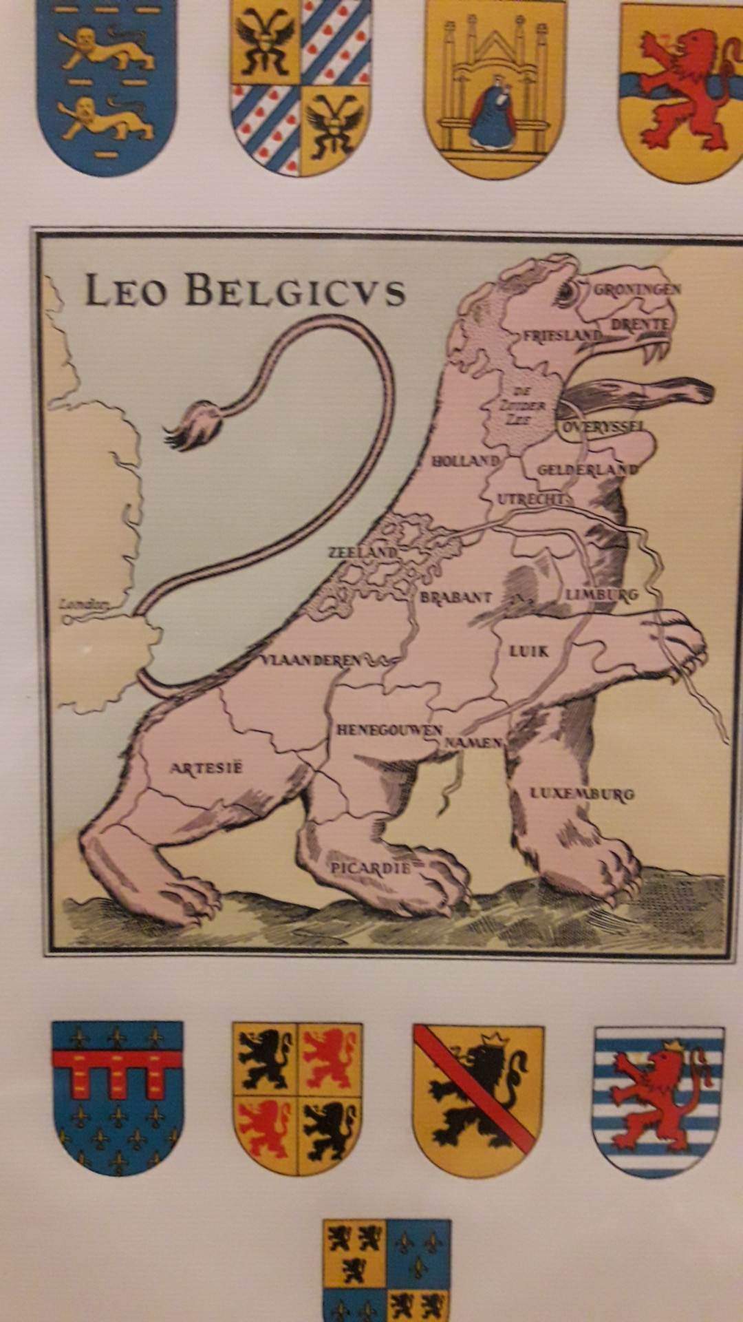 Originele kunstdruk Leo Belgicus Heel Nederland / Origineel VERDINASO kleurendruk 34 x 44 cm