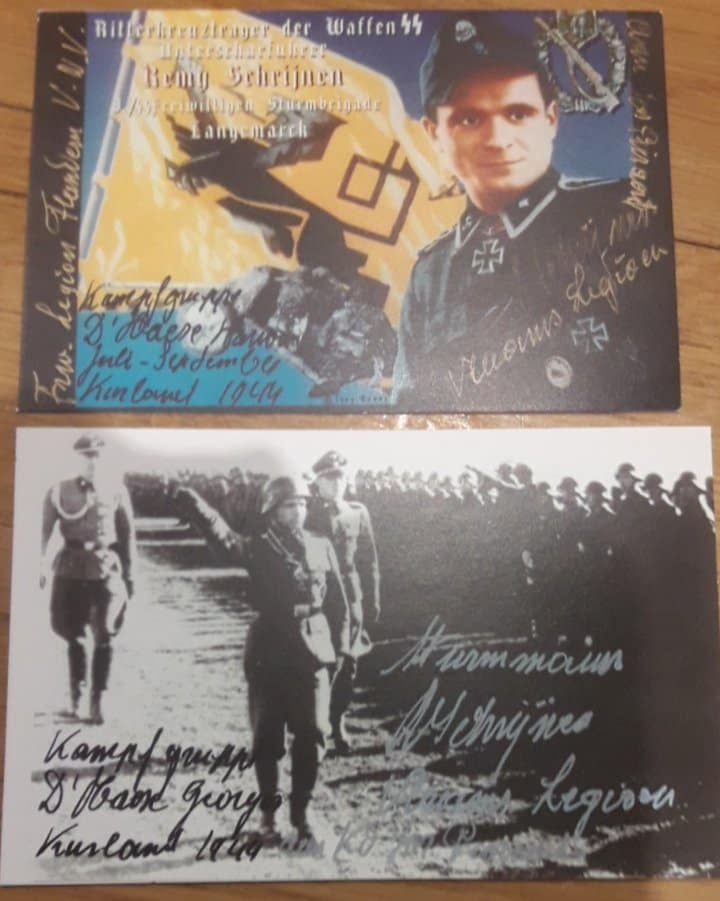 2 reproductie foto's postkaartformaat Ridderkruisdrager Remy Schrijnen SS Vlaanderen VD12