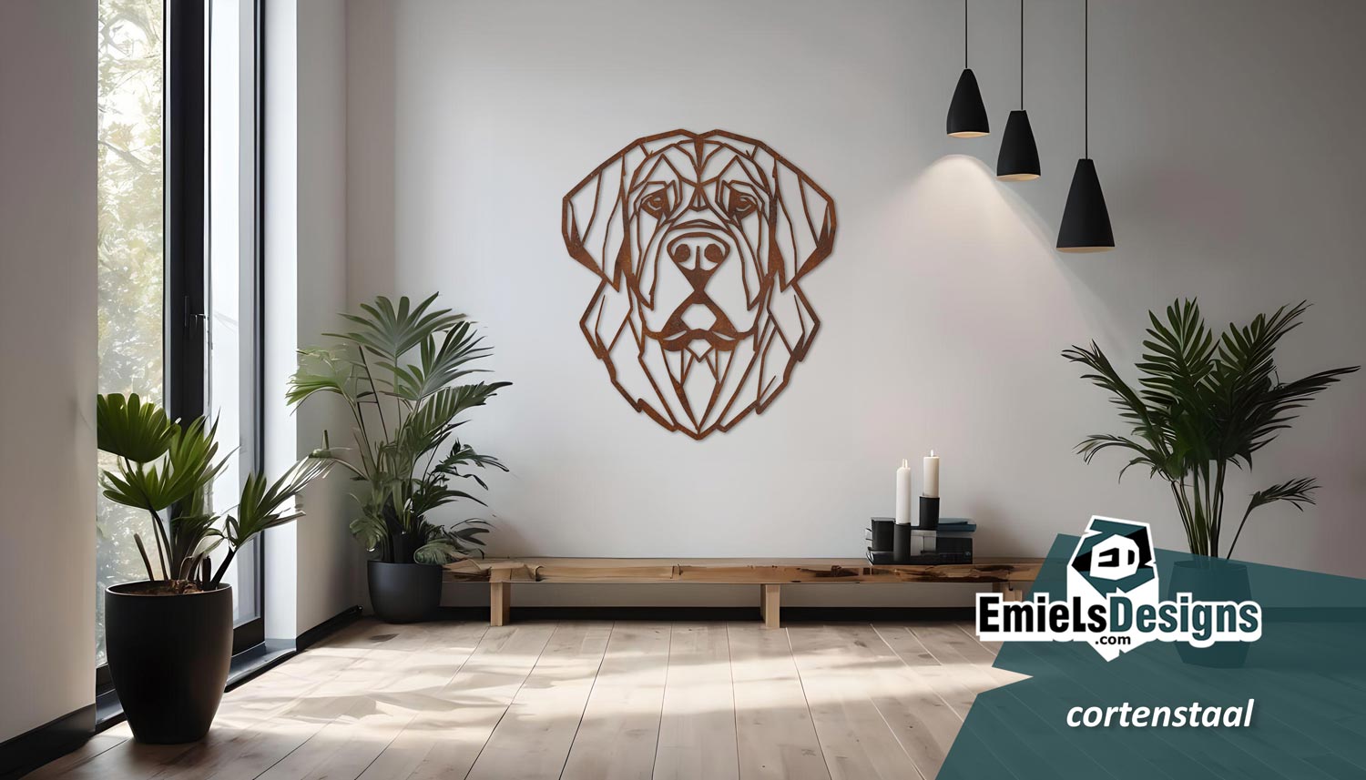 Cortenstaal wand decoratie - hond kop - Sint Bernard