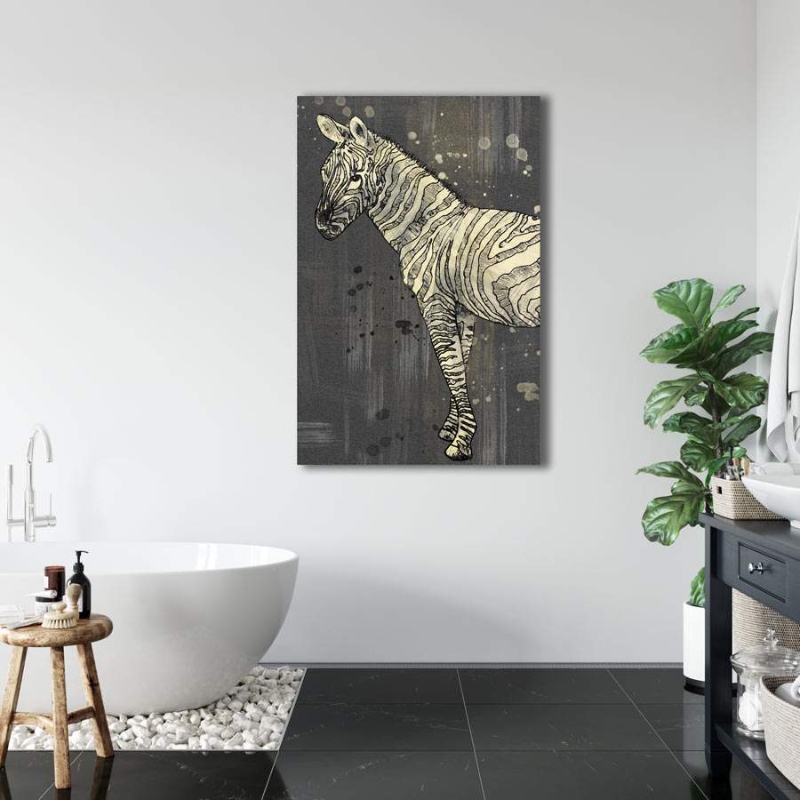 Zebra kunstwerk in goudgeel en antraciet