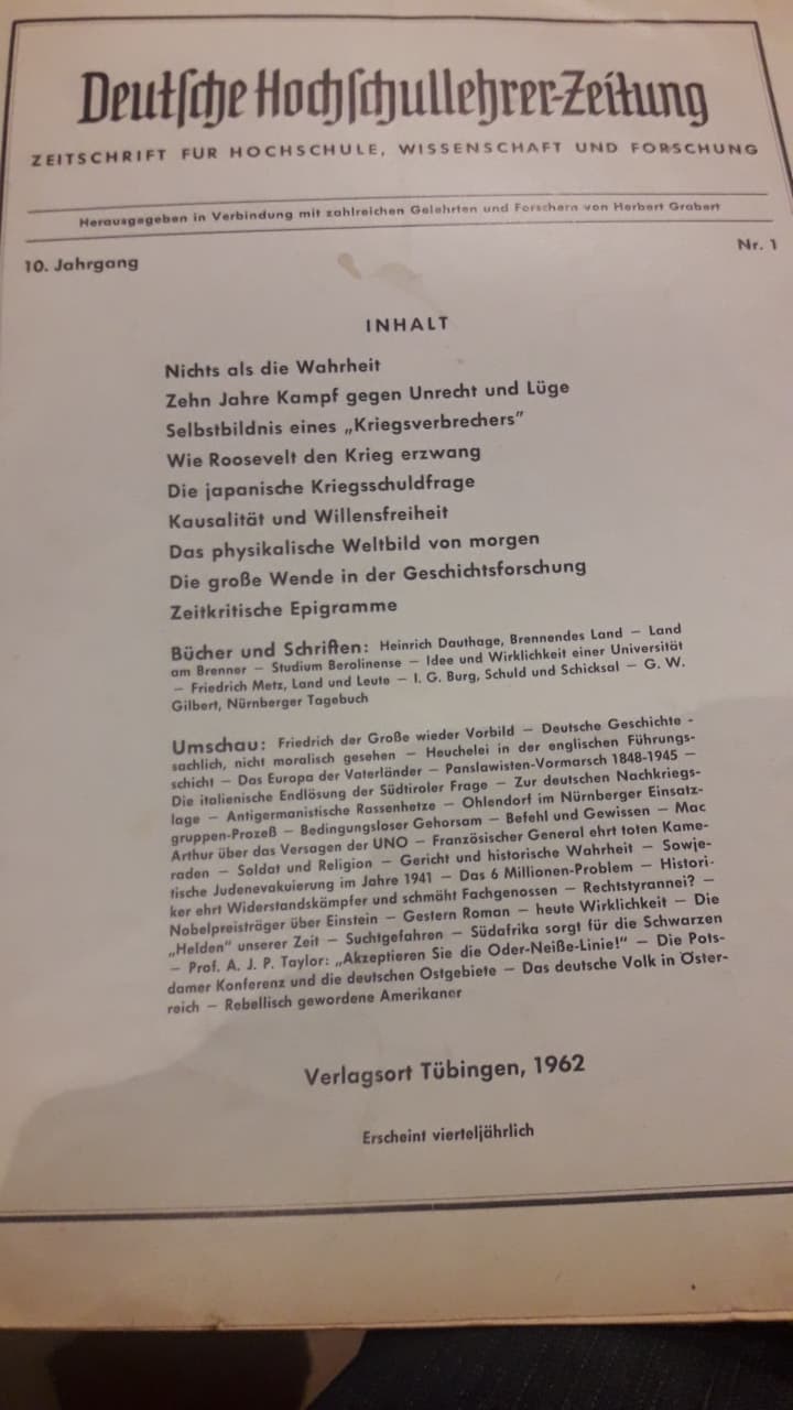 Deutschen Hochschullehrer-Zeitung Jaargang 10 nummer 1