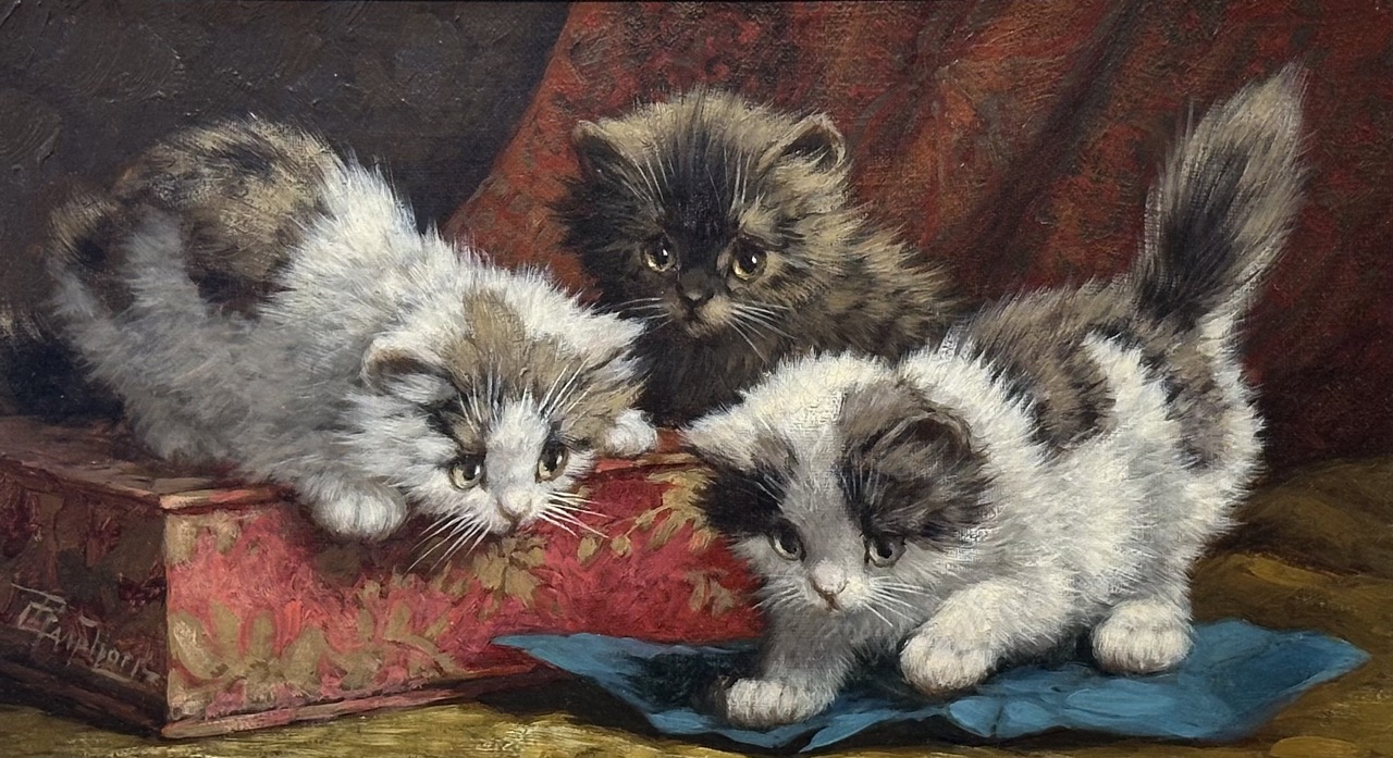 Fotoweergave schilderij ''DRIE SPELENDE KITTENS'' van C. Raaphorst