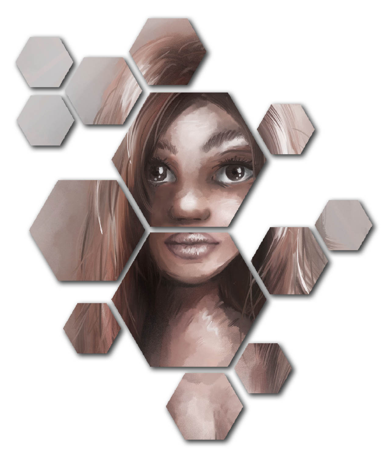 hexagon wanddecoratie portret vrouw verschillende grootte zeskanten
