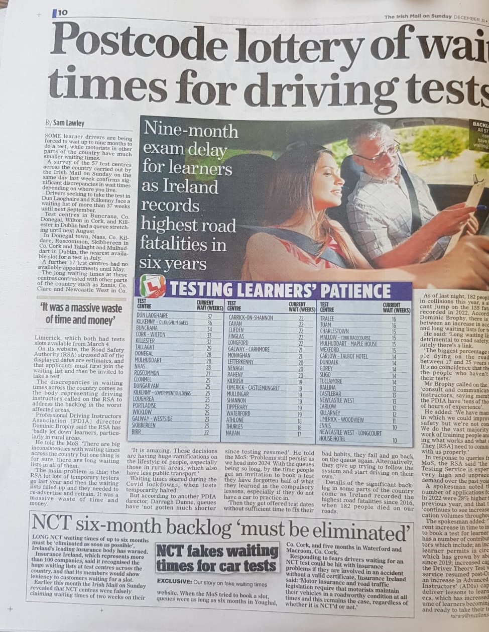Postcode Lottery of Waiting Times for Driving Tests