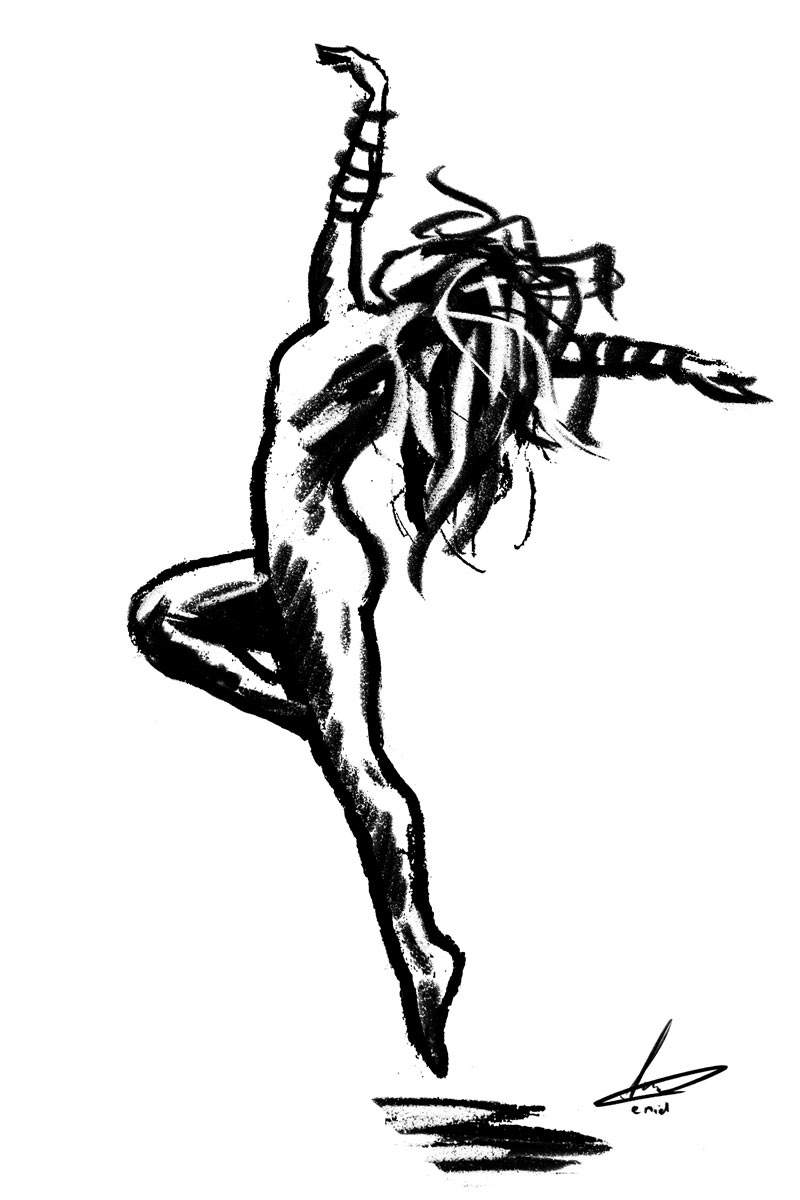 Drieluik zwart wit ballet danseres houtskool tekening