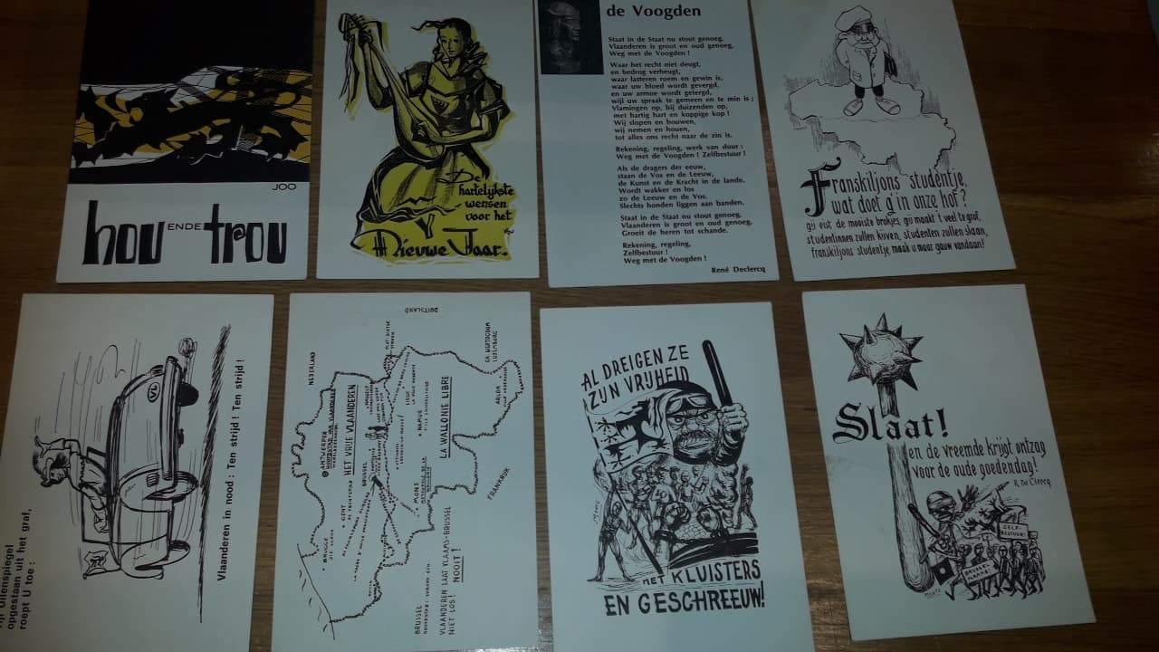 Set van 8 Vlaams Nationale postkaarten .