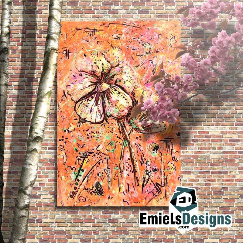 Fleurig artwork - twee veldbloemen in oranje geel en roze tinten