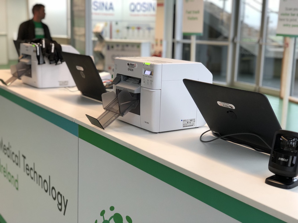 Registration desk printers laptops scanners technology