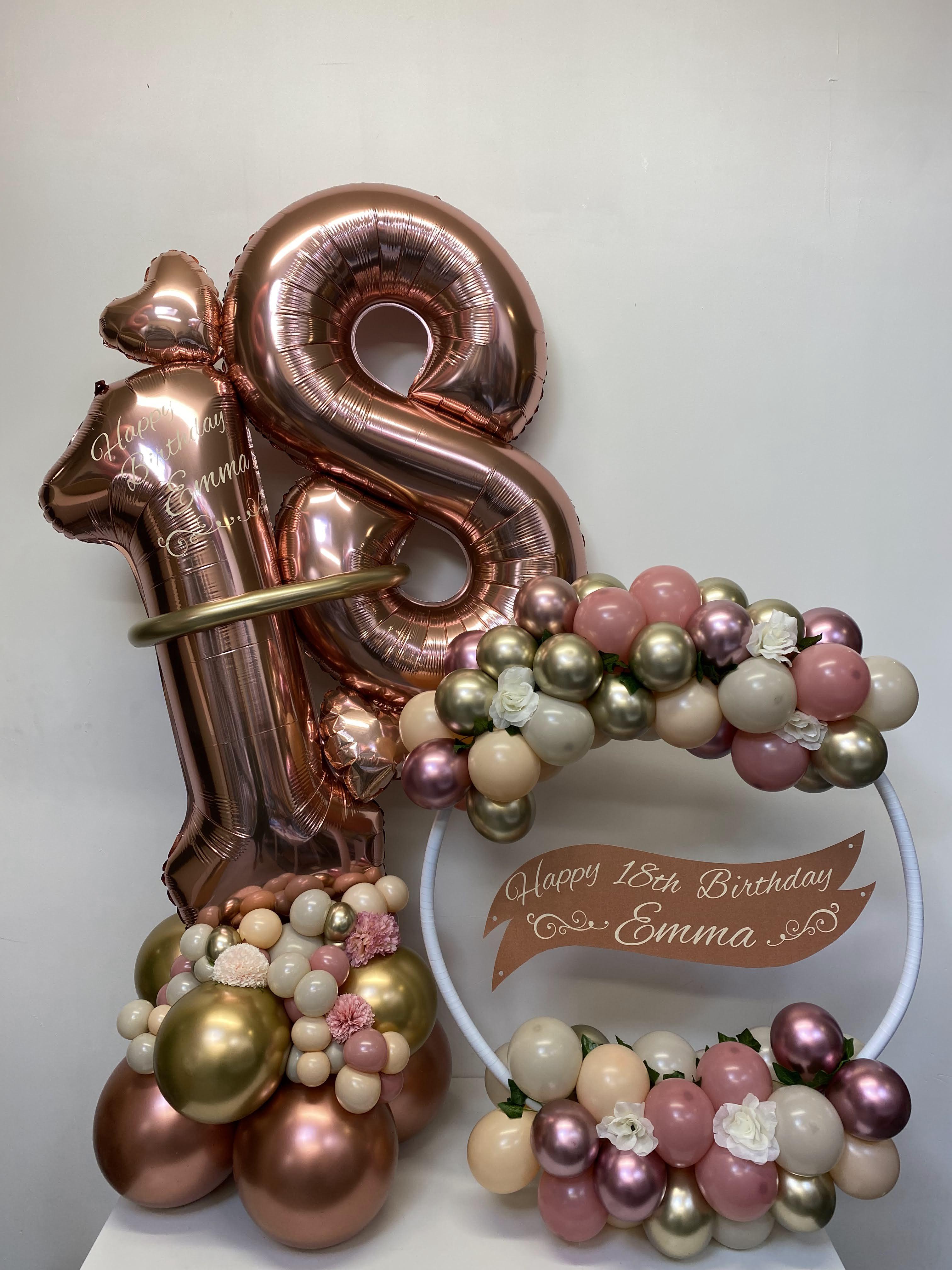 Rose Gold and Cream Balloon Hoop with 18th Balloon Stack to match