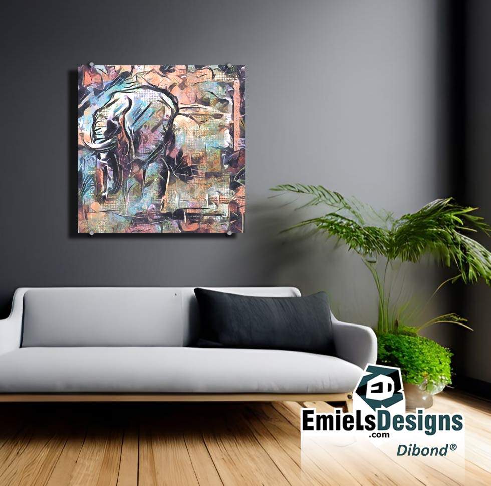 Kleurig abstract kunstwerk olifant - vierkant formaat