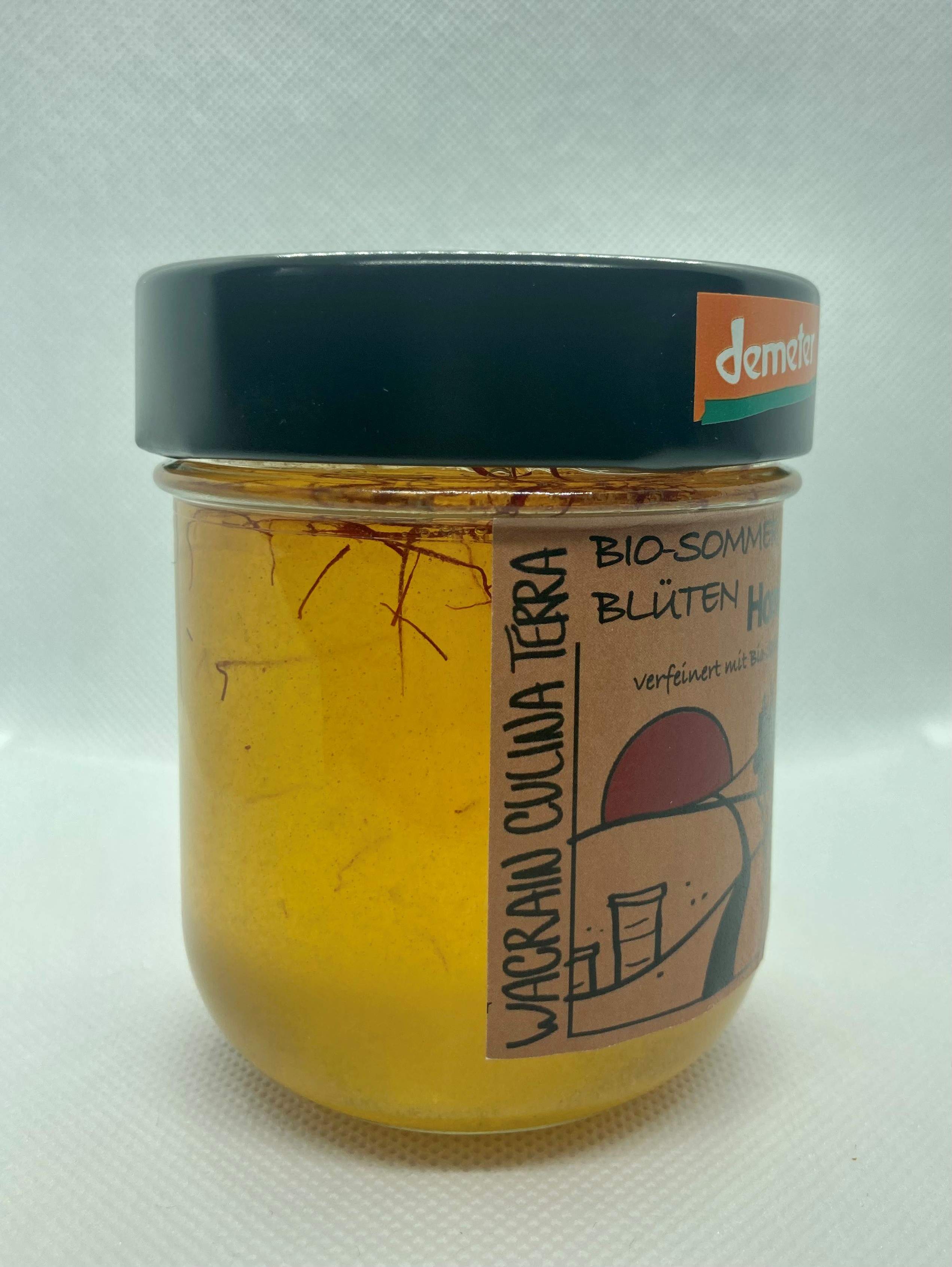 Bio-dynamischer-Sommer Blüten-Honig mit Bio-dynamischen Safran