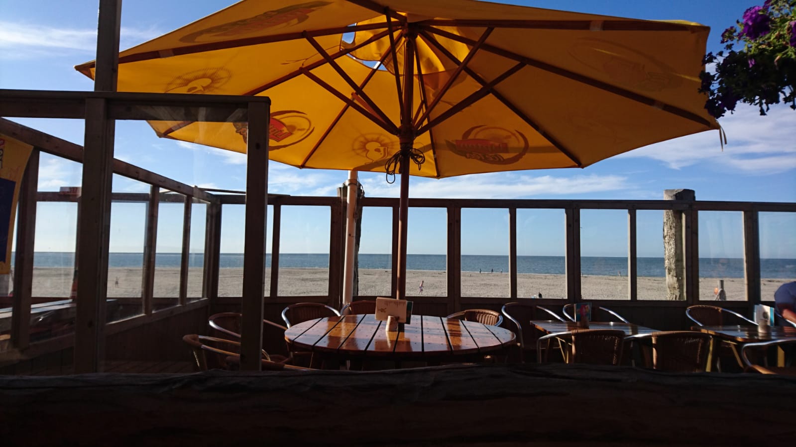 Genieten bij het strandpaviljoen 'De Zwaluw' op het strand bij Renesse.