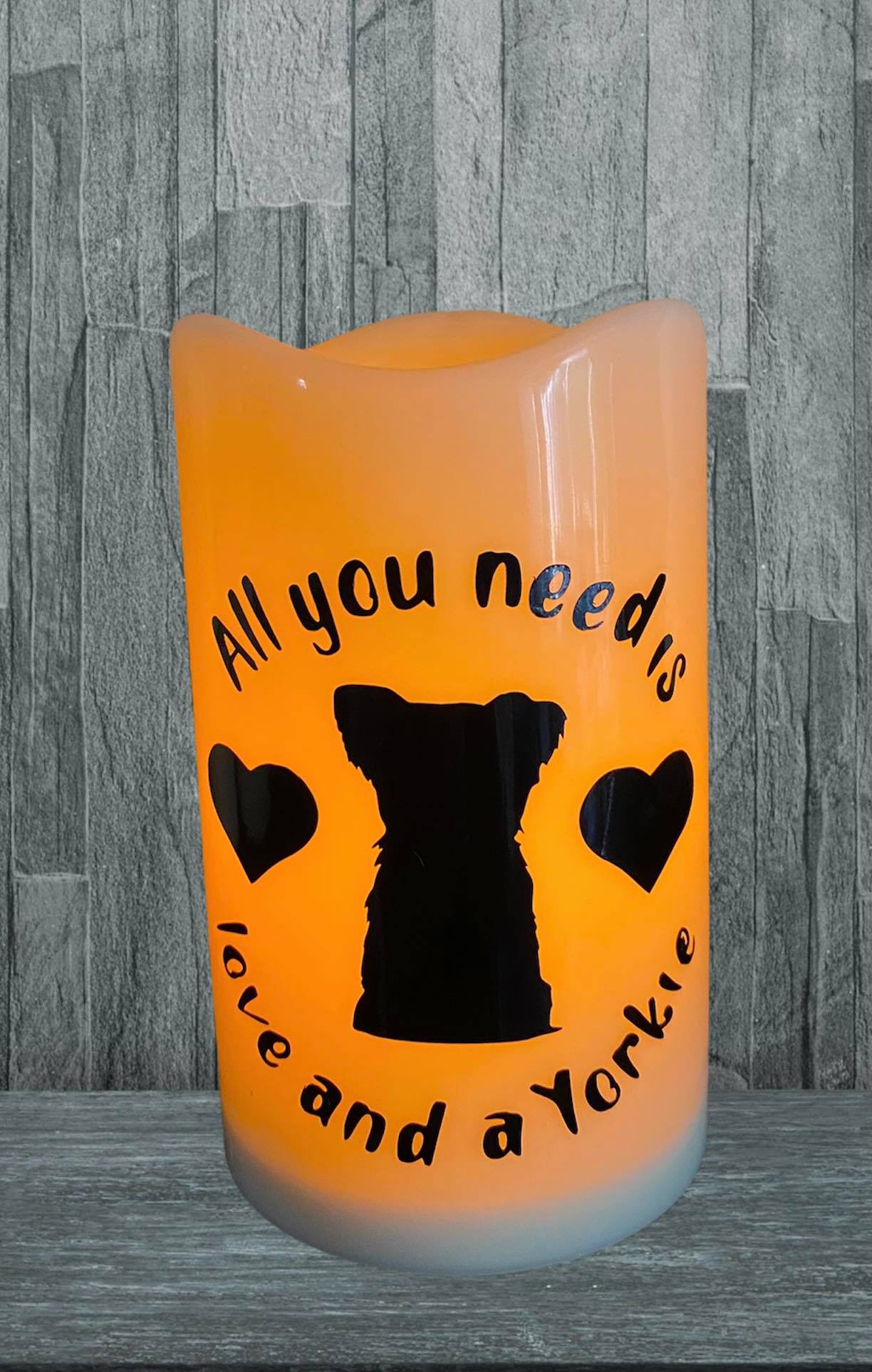 "All you need is love and a Yorkie" LED Candle