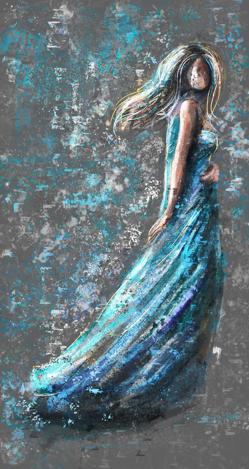 Aqua blauw kunstwerk digitaal schilderij vrouw