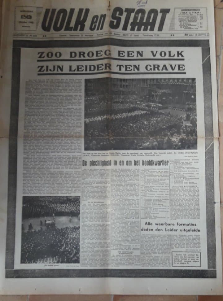 Volk en Staat 28 oktober 1942 - overlijden VNV leiderStaf De Clercq - begrafenis