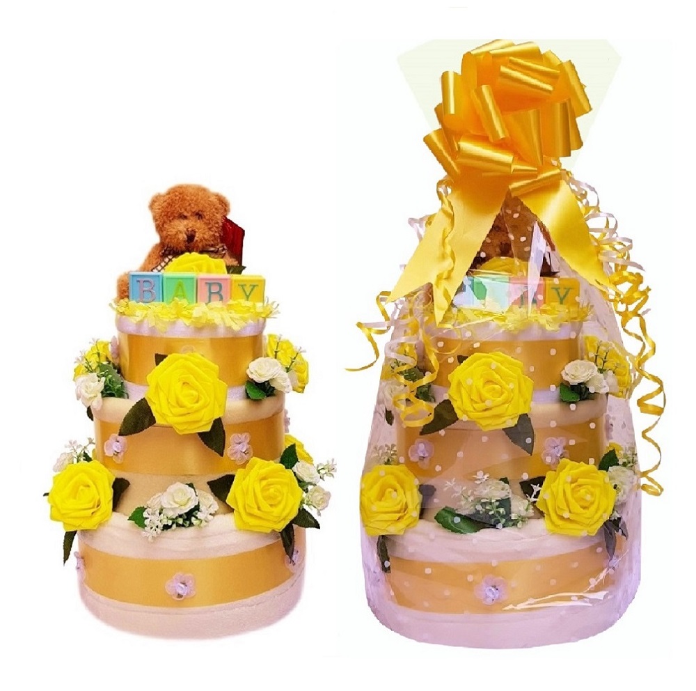 Beautiful Yellow Nappy Cake for a Girl or Boy