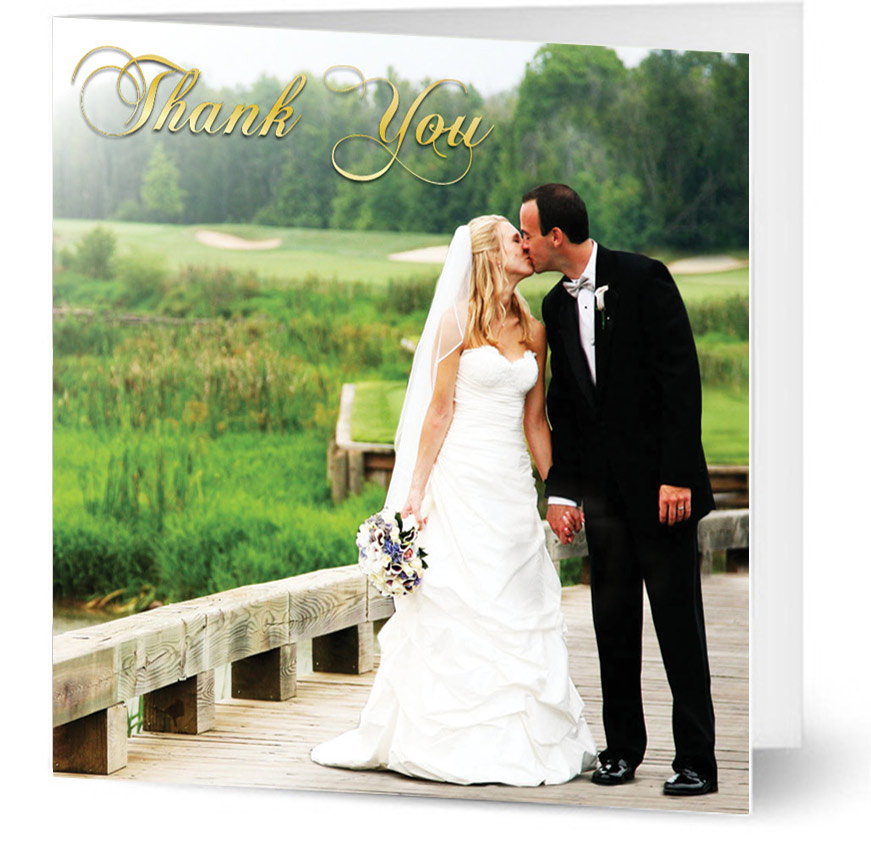 shimmering gold wedding thank you card
