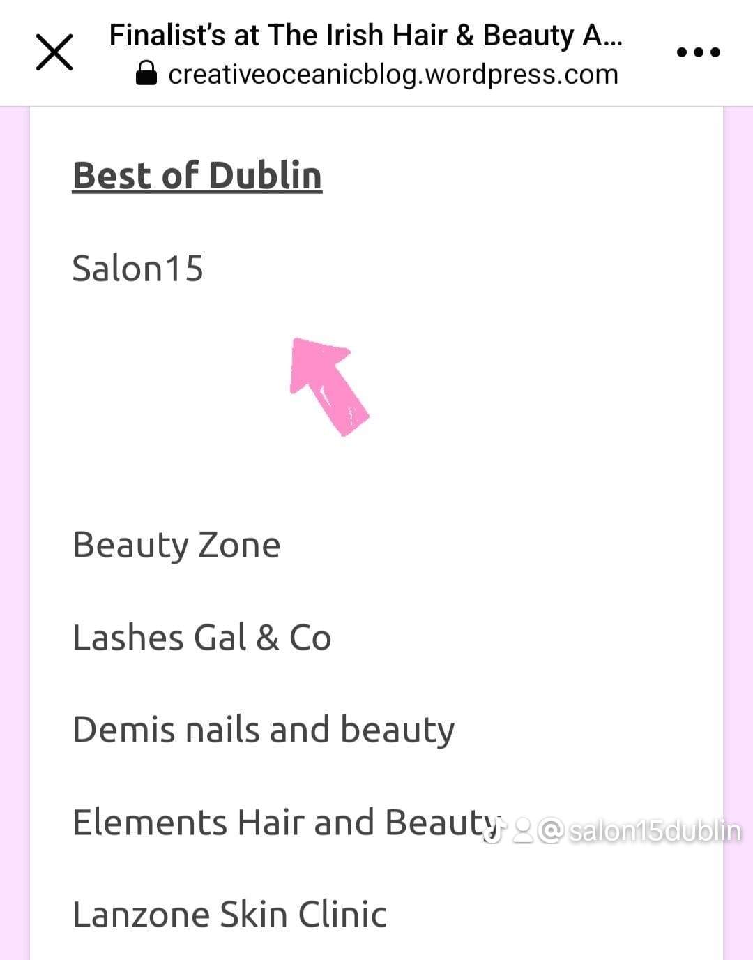 Nomination for Best of Dublin Beauty Salon