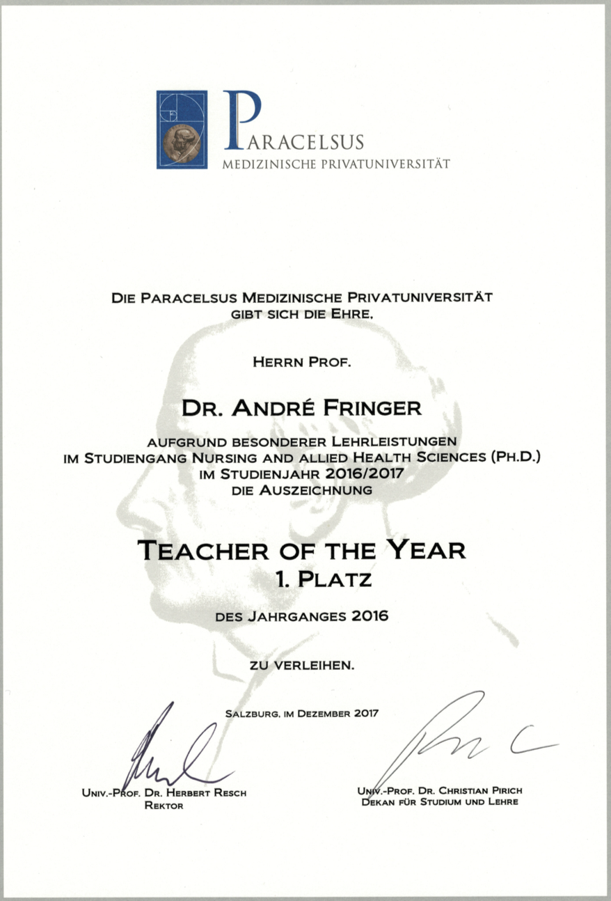 Teacher of the Year 1. Platz