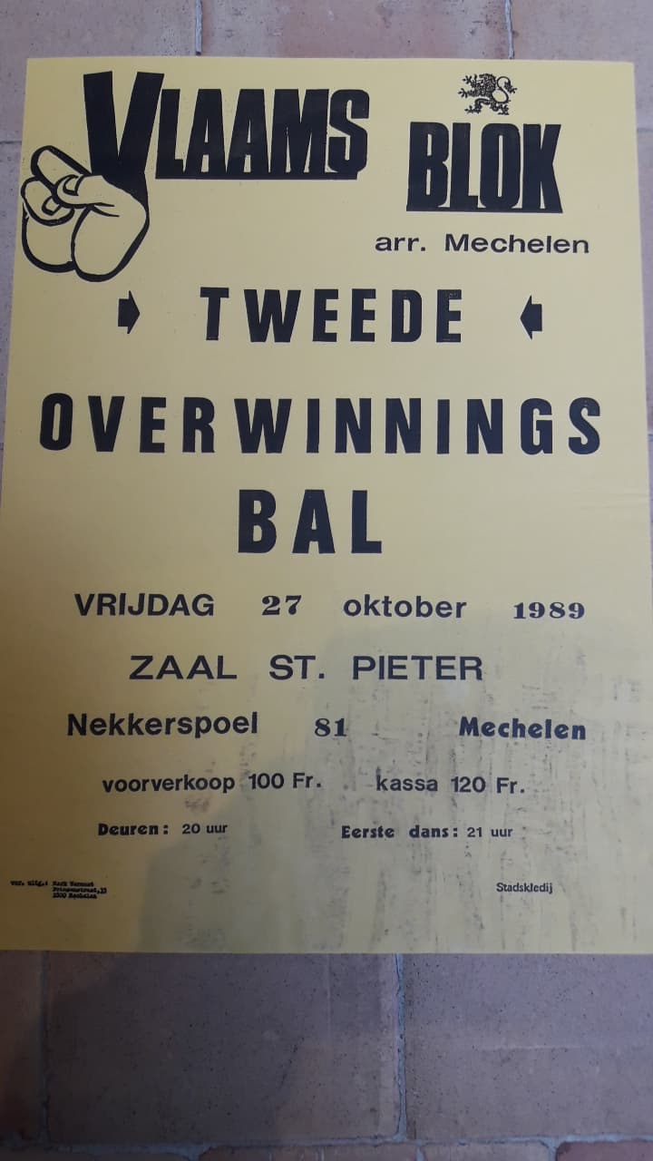 Affiche Vlaams Blok: tweede Overwinningsbal 1989