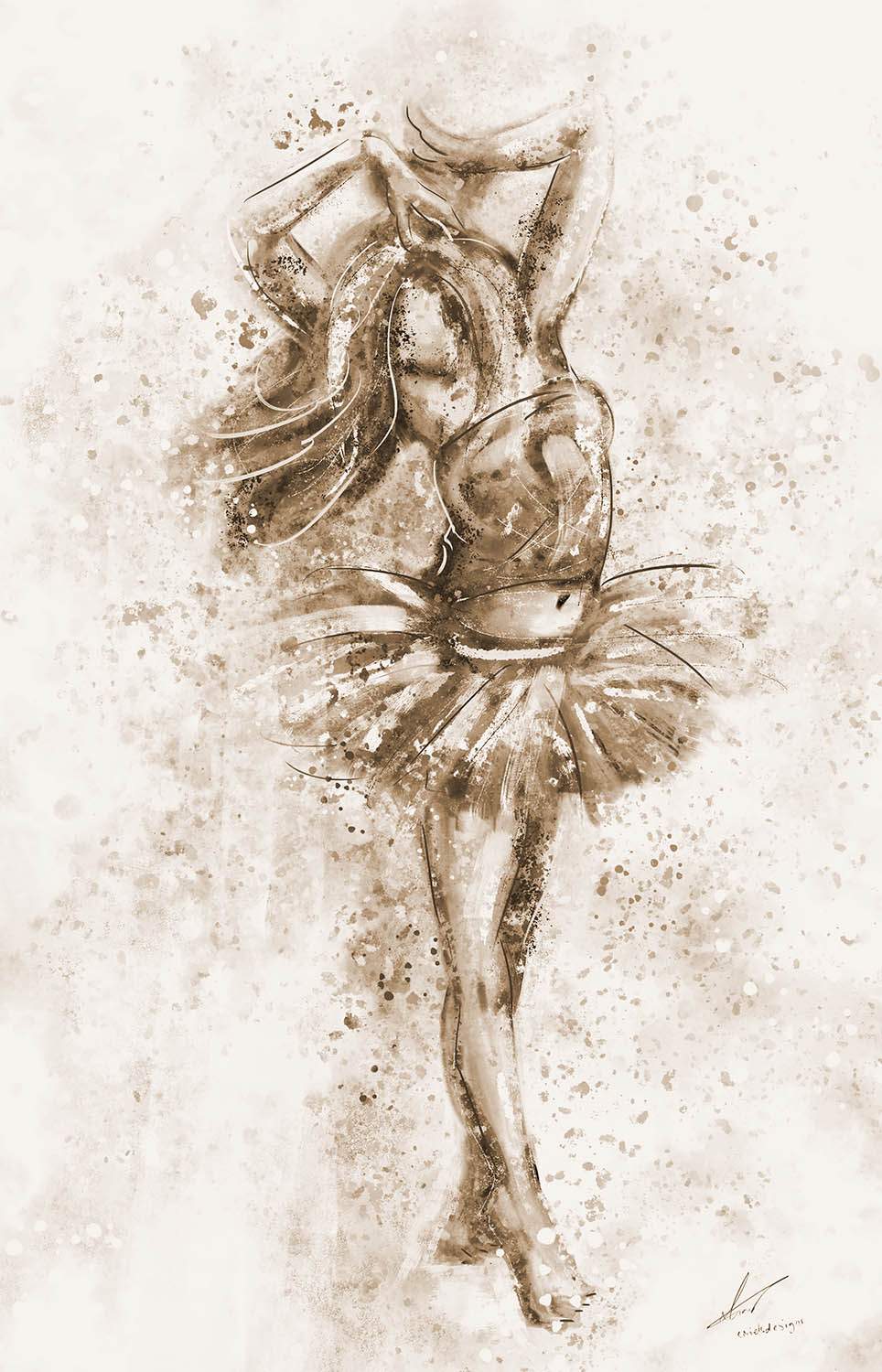 Ballet danseres wanddecoratie in goudgeel zwartwit of kleur