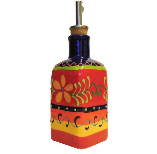 Spanish ceramic oil drizzler with orange flowers design