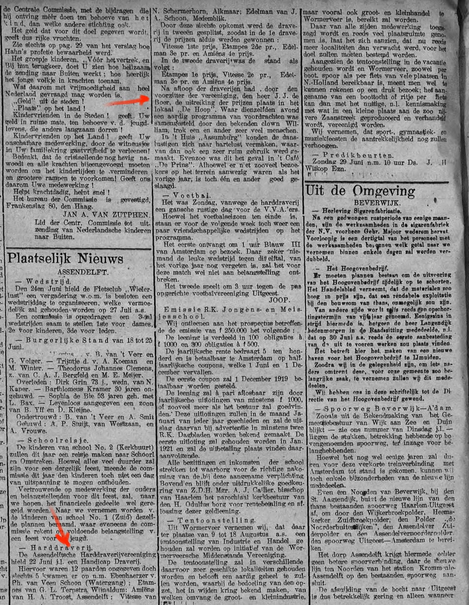 Assendelftsche Courant, Orgaan voor Assendelft en Omstreken, 1919-06-28