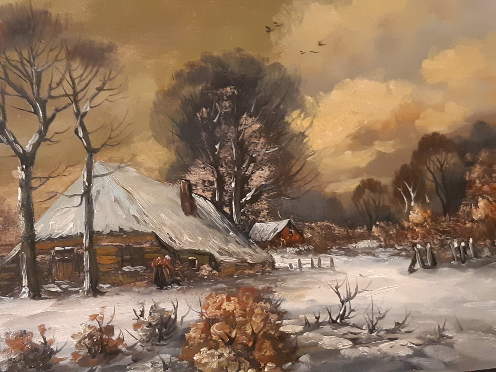 mooi gesigneerde rustieke winterlandschap schilderij