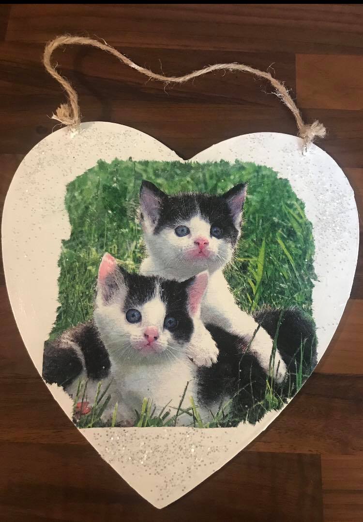 Handmade Decoupage Kittens Heart
