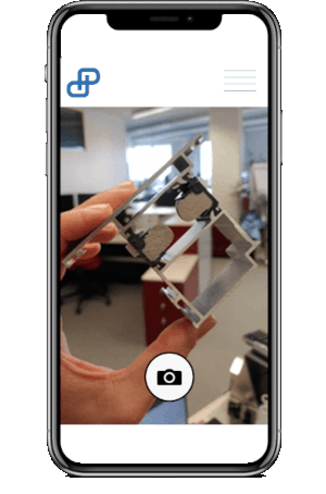 Schreenshot of deepProfile App for profiles' identification, made easy quick thanks to combination of two technologies (SkelNet and DeepHash). A hand is holding an aluminium profile, that will soon be identified