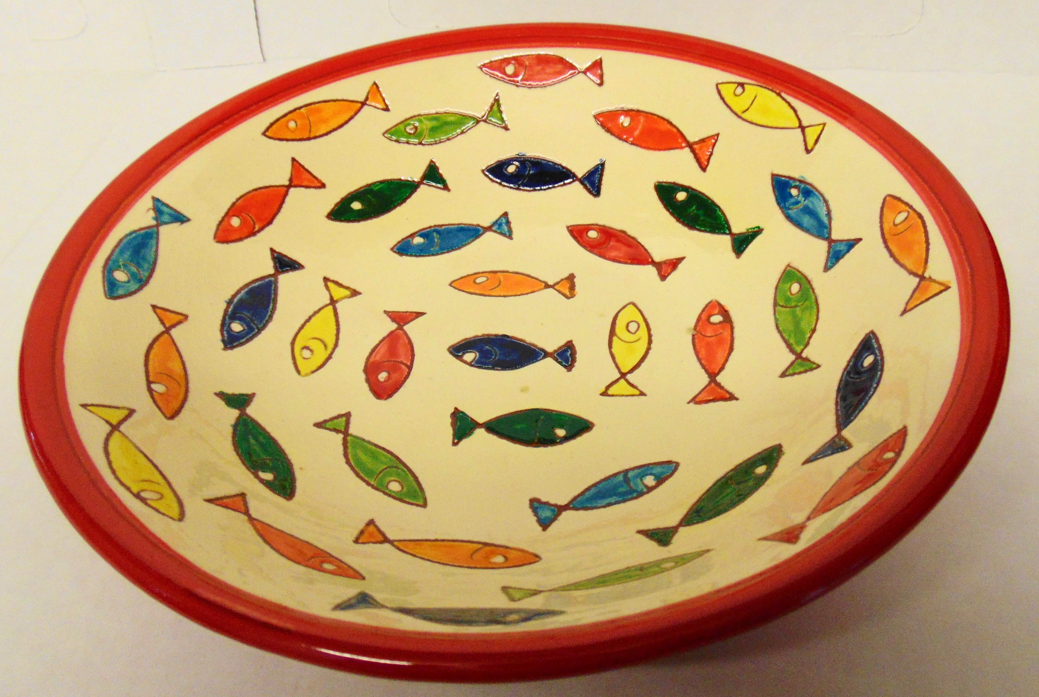 Coloured Fish Pasta Bowl Red