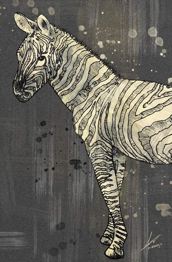 Zebra kunstwerk in goudgeel en antraciet