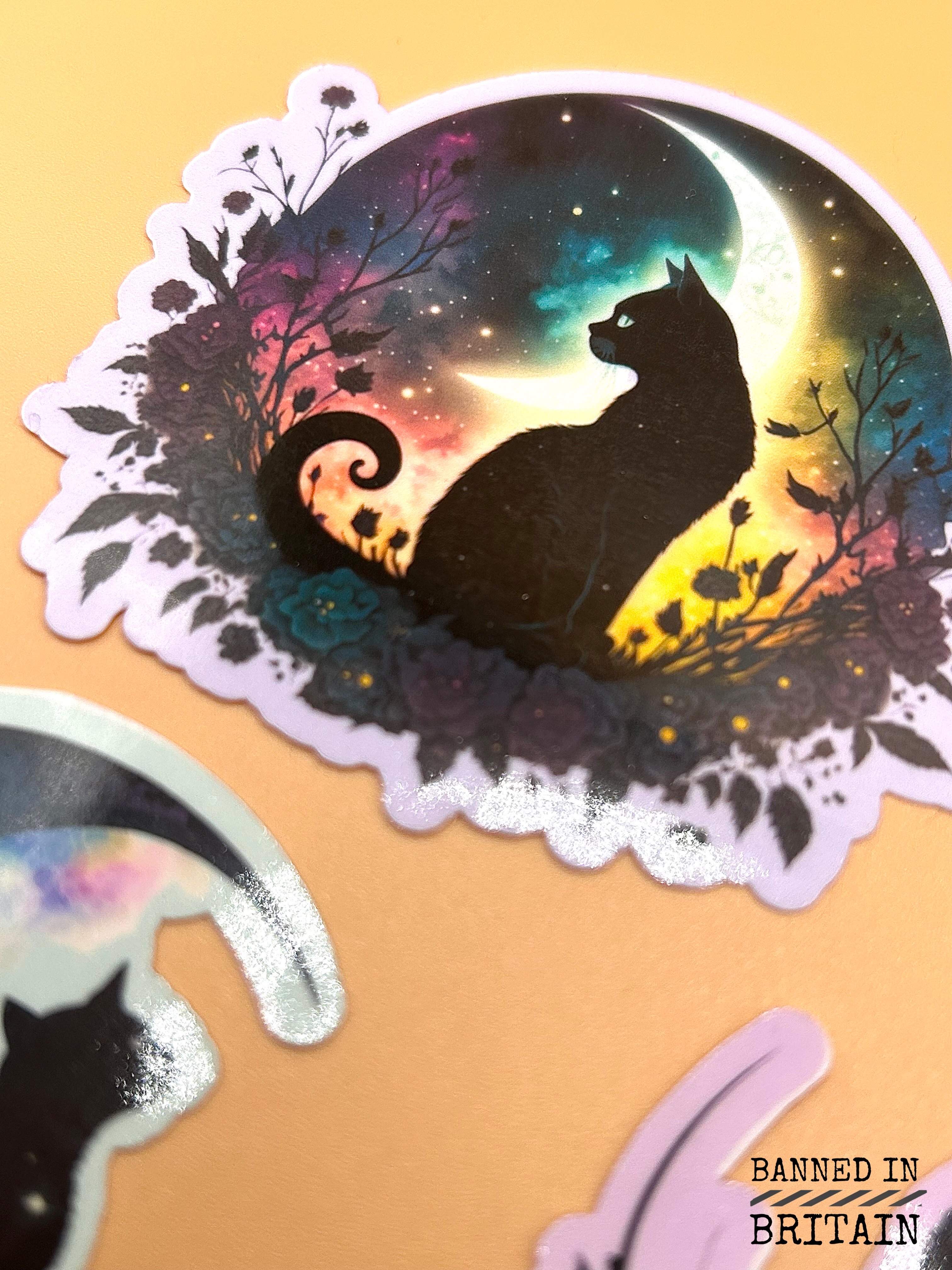 Whimsical Black Cat Stickers