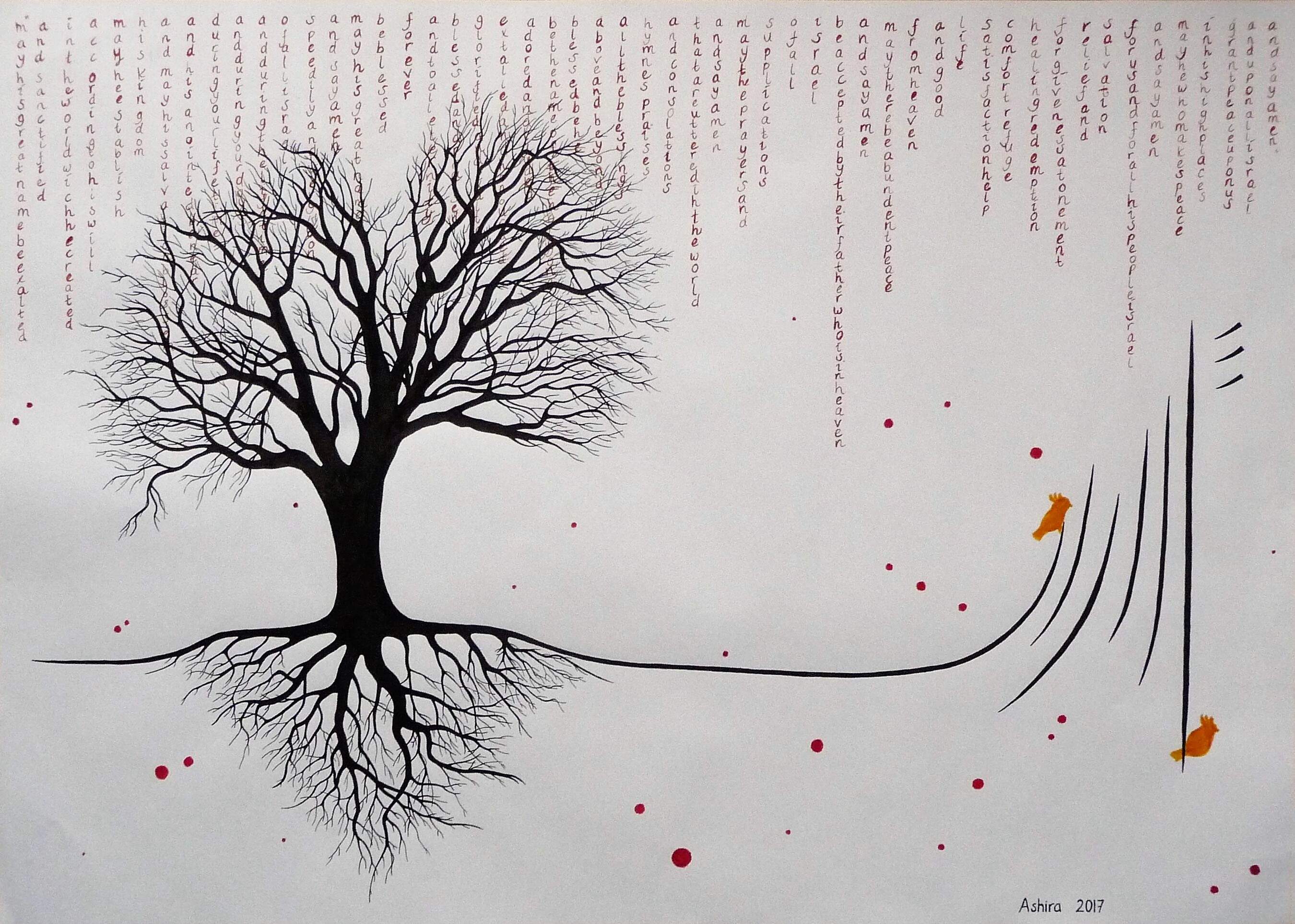 Tree of Life, kaddish - feb 2017, dip pen ink on paper, 50x70 cm
