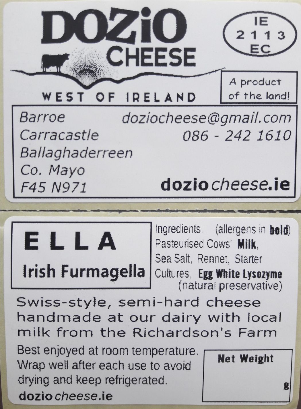 Ella, Irish Furmagella Semi-hard Cheese