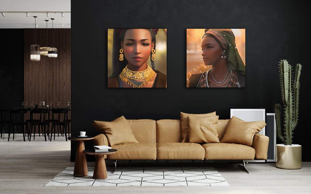 Tweeluik - kleurig kunstwerk Afrikaanse prinses