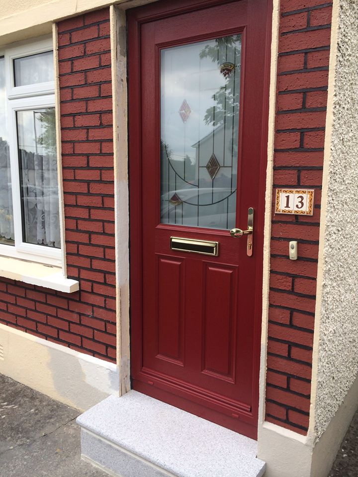 DARK RED APEER COMPOSITE DOOR FITTED BY ASGARD WINDOWS IN DUBLIN 15.
