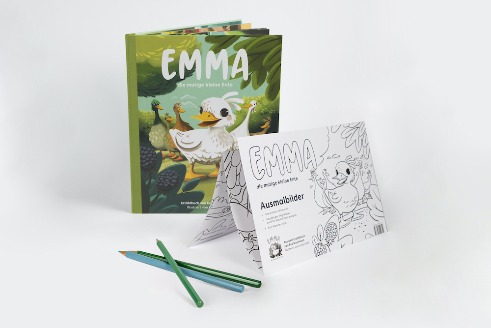 Klassenset Ausmalbilder «Emma, die mutige kleine Ente» Original Leporello