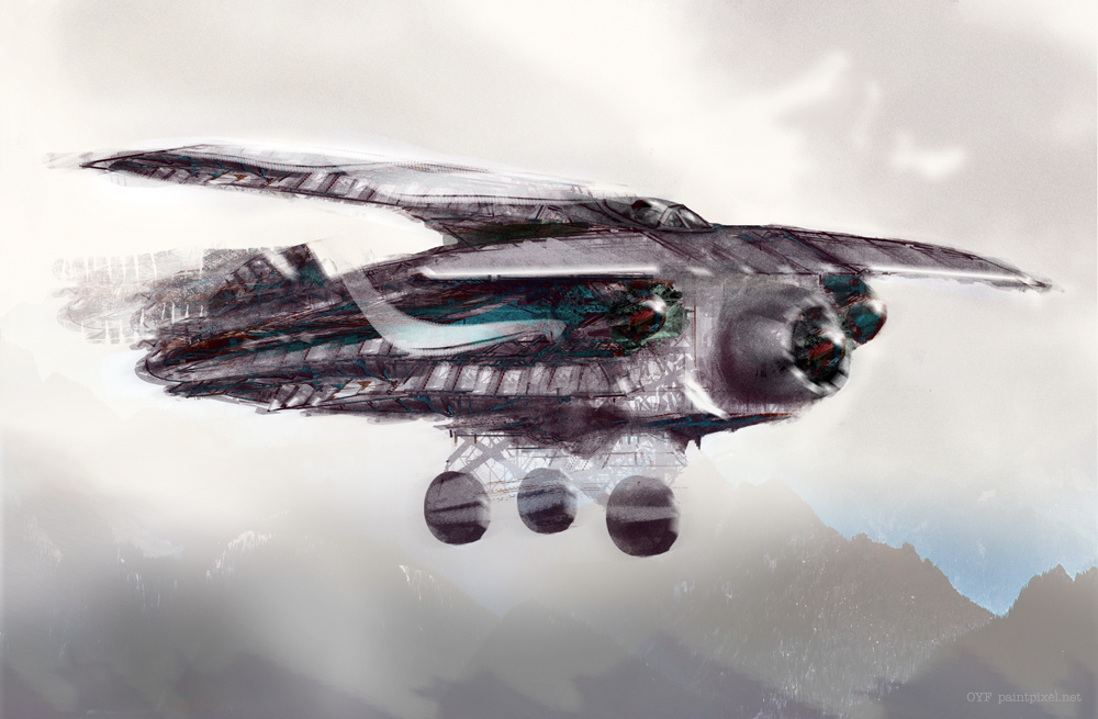 Digital painting - A special flying machine made for an attempt fly around a new found world.
