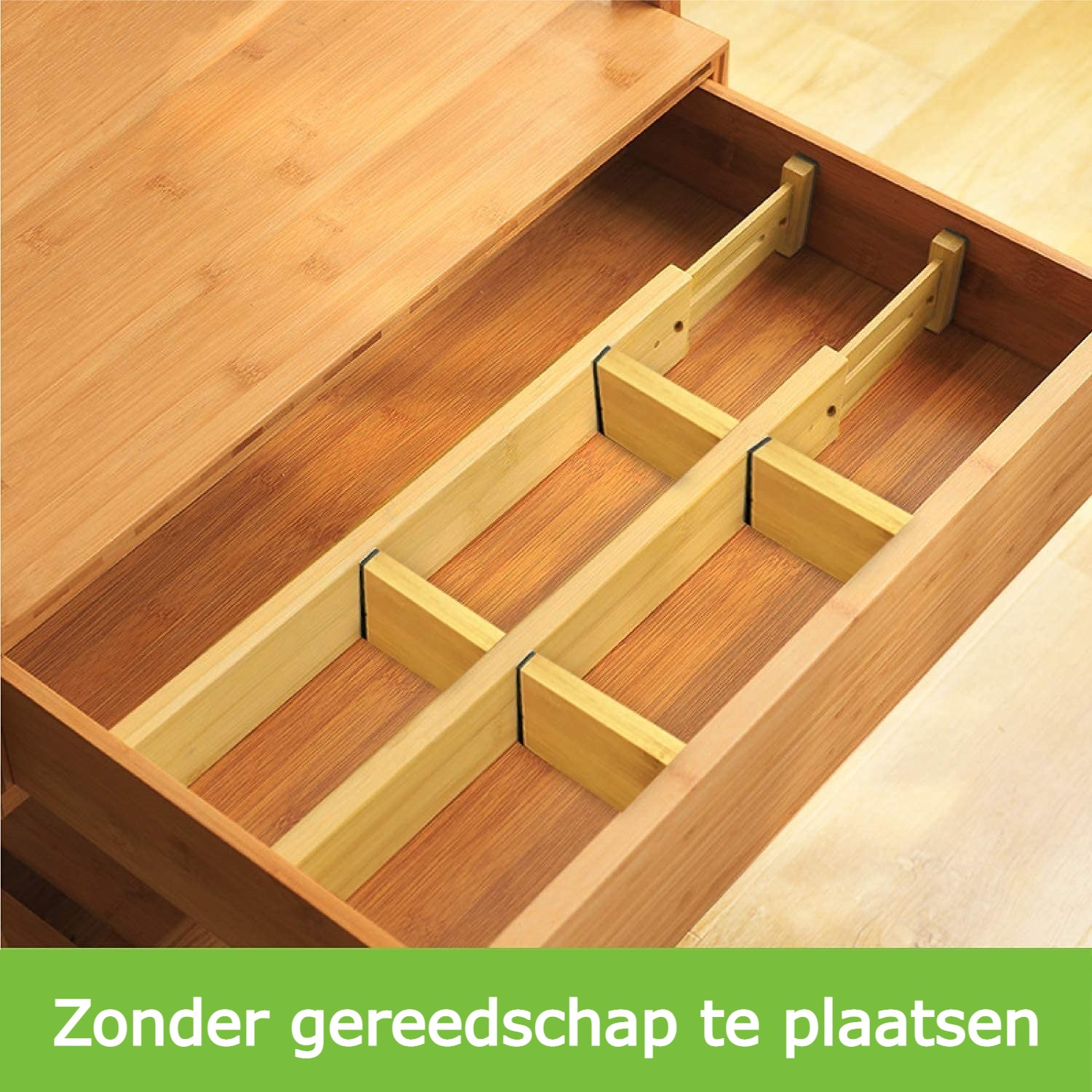 Smartzo - Bamboe Ladeverdelers Uitschuifbaar - 4 stuks + 4 schotjes - Hout