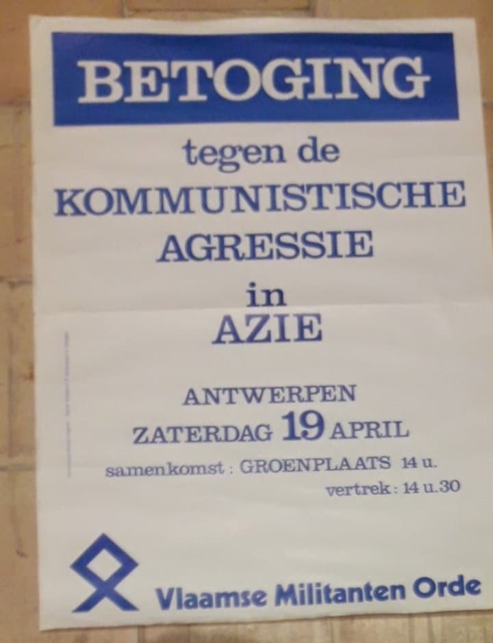 affiche VMO - Vlaamse Militanten Orde - Betoging tegen Kommunistische agressie / 35 x 40 cm