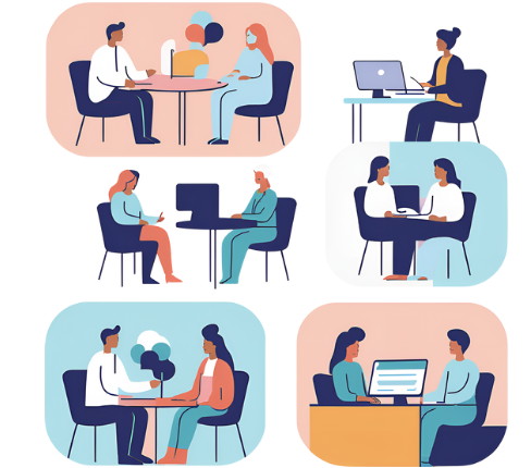 An illustration of a group of people in an office