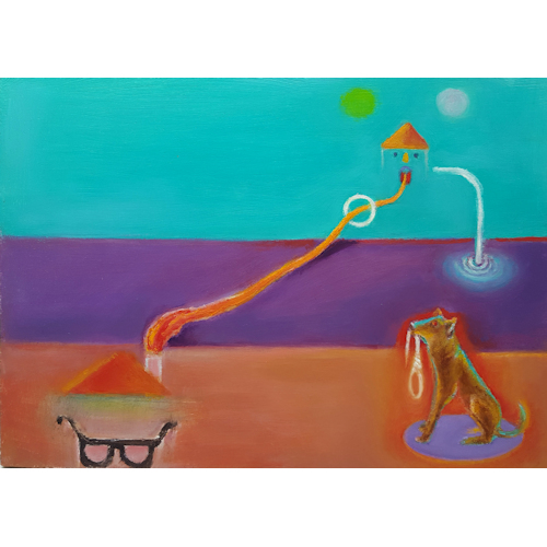 Dreaming glasses and quadruped fidelity. 21x30; oil